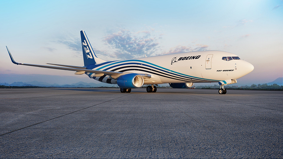 Exterior shot of Boeing Freighter on runway